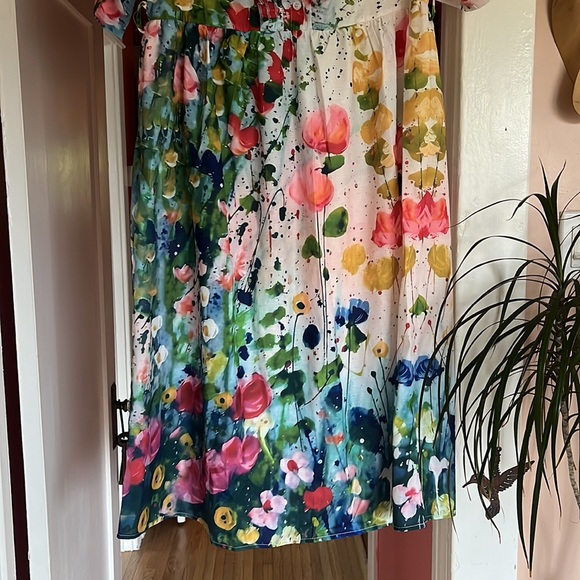 JAYLEN WATERCOLOR BORDER PRINT TWILL DRESS